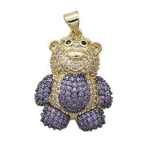 Copper Bear Pendant Pave Purple Zircon Gold Plated, approx 18-26mm [FN37562]