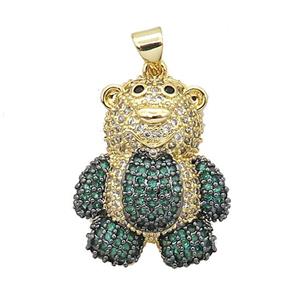 Copper Bear Pendant Pave Green Zircon Gold Plated, approx 18-26mm [FN37563]