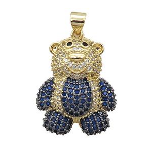 Copper Bear Pendant Pave Blue Zircon Gold Plated, approx 18-26mm [FN37564]