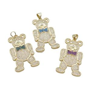 Copper Bear Pendant Pave Zircon Gold Plated Mixed, approx 20-25mm [FN37573]