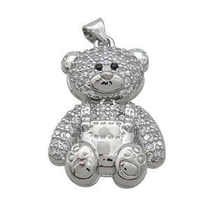 Copper Bear Pendant Pave Zircon Platinum Plated, approx 21-27mm [FN37574]