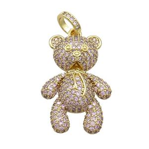 Copper Bear Pendant Pave Pink Zircon Gold Plated, approx 22-35mm, 8mm [FN37577]