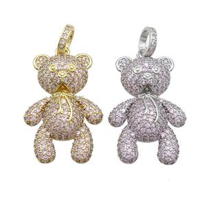 Copper Bear Pendant Pave Pink Zircon Mixed, approx 22-35mm, 8mm [FN37579]