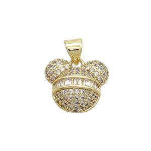 Copper BearHead Pendant Pave Zircon Gold Plated, approx 13-15mm [FN37580]