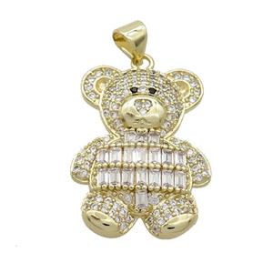 Copper Bear Pendant Pave Zircon Gold Plated, approx 19-25mm [FN37581]