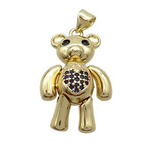 Copper Bear Pendant Pave Black Zircon Gold Plated, approx 18-25mm [FN37586]