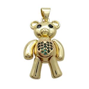 Copper Bear Pendant Pave Green Zircon Gold Plated, approx 18-25mm [FN37587]