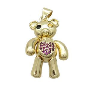Copper Bear Pendant Pave Fuchsia Zircon Gold Plated, approx 18-25mm [FN37588]