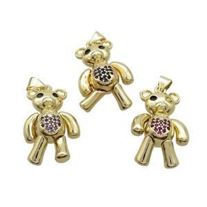 Copper Bear Pendant Pave Zircon Gold Plated Mixed, approx 18-25mm [FN37589]