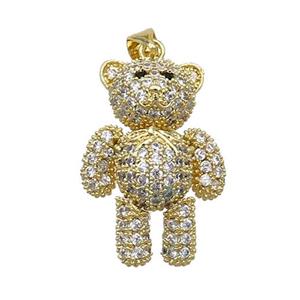 Copper Bear Pendant Pave Zircon Gold Plated, approx 18-28mm [FN37591]