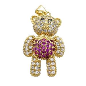 Copper Bear Pendant Pave Zircon Fuchsia Gold Plated, approx 18-28mm [FN37593]