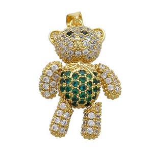 Copper Bear Pendant Pave Zircon Green Gold Plated, approx 18-28mm [FN37594]