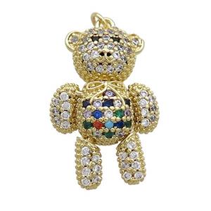Copper Bear Pendant Pave Zircon Multicolor Gold Plated, approx 18-28mm [FN37595]
