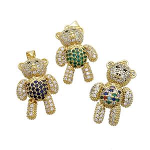 Copper Bear Pendant Pave Zircon Gold Plated Mixed, approx 18-28mm [FN37596]