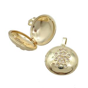 Copper Locket Pendant Pave Zircon Coin Circle Girl Gold Plated, approx 18mm [FN37632]