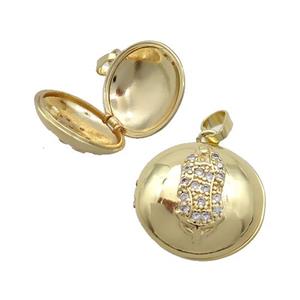 Copper Locket Pendant Pave Zircon Coin Circle Hand Gold Plated, approx 18mm [FN37634]