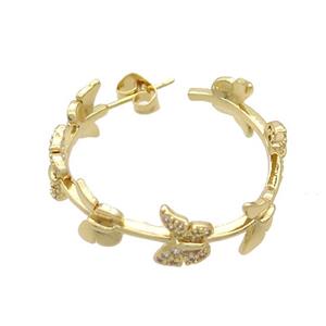 Copper Stud Earrings Pave Zircon Butterfly Gold Plated, approx 9.5mm, 30mm [FN37642]
