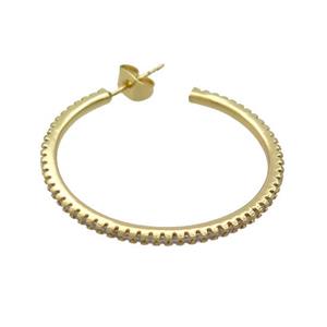 Copper Stud Earrings Pave Zircon Gold Plated, approx 34mm [FN37648]