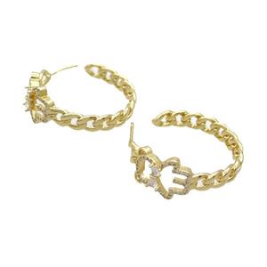 Copper Stud Earrings Pave Zircon Gold Plated, approx 13mm, 33mm [FN37649]