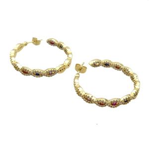 Copper Stud Earrings Pave Zircon Gold Plated, approx 5mm, 35mm [FN37652]