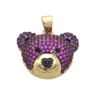 Copper Bear Pendant Pave Fuchsia Zircon Gold Plated, approx 17-20mm [FN37657]
