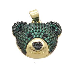 Copper Bear Pendant Pave Green Zircon Gold Plated, approx 17-20mm [FN37658]