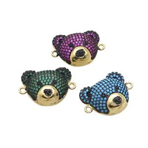 Copper Bear Connector Pave Zircon Gold Plated Mixed, approx 17-20mm [FN37668]