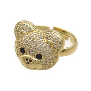 Copper Bear Rings Pave Zircon Adjustable Gold Plated, approx 15-17.5mm, 18mm dia [FN37669]