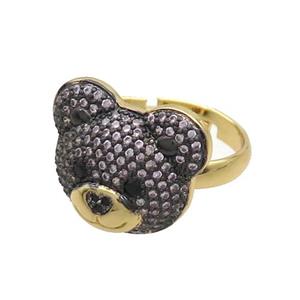 Copper Bear Rings Pave Zircon Adjustable Gold Plated, approx 15-17.5mm, 18mm dia [FN37671]