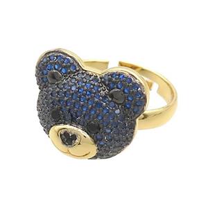 Copper Bear Rings Pave Blue Zircon Adjustable Gold Plated, approx 15-17.5mm, 18mm dia [FN37672]