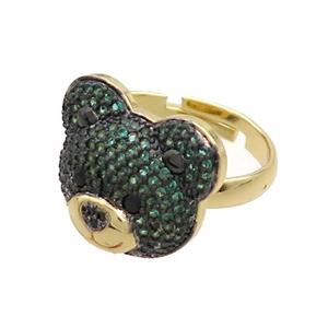 Copper Bear Rings Pave Green Zircon Adjustable Gold Plated, approx 15-17.5mm, 18mm dia [FN37674]