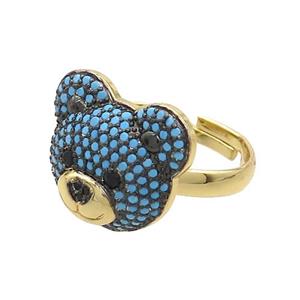 Copper Bear Rings Pave Turqblue Zircon Adjustable Gold Plated, approx 15-17.5mm, 18mm dia [FN37675]