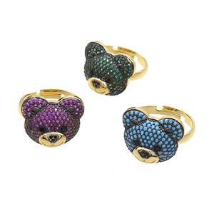 Copper Bear Rings Pave Zircon Adjustable Gold Plated Mixed, approx 15-17.5mm, 18mm dia [FN37676]