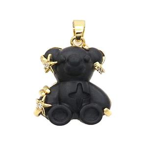 Black Resin Bear Pendant Copper Gold Plated, approx 16-22mm [FN37678]