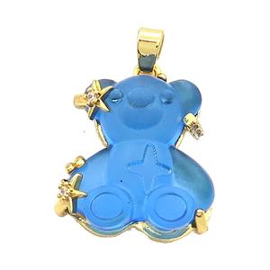 Blue Resin Bear Pendant Copper Gold Plated, approx 16-22mm [FN37680]