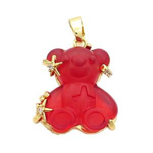 Red Resin Bear Pendant Copper Gold Plated, approx 16-22mm [FN37681]