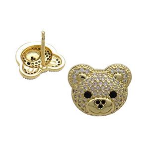 Copper Bear Stud Earrings Pave Zircon Gold Plated, approx 12-14mm [FN37682]