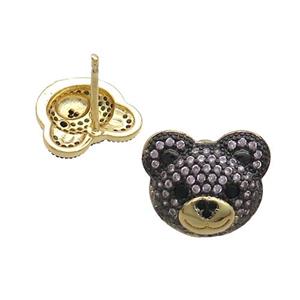 Copper Bear Stud Earrings Pave Zircon Gold Plated, approx 12-14mm [FN37684]