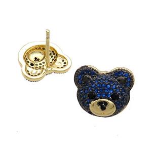 Copper Bear Stud Earrings Pave Blue Zircon Gold Plated, approx 12-14mm [FN37685]