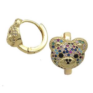 Copper Hoop Earrings Pave Zircon Bear Gold Plated, approx 10-12mm, 14mm dia [FN37690]
