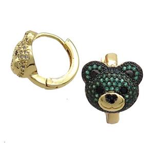Copper Hoop Earrings Pave Green Zircon Bear Gold Plated, approx 10-12mm, 14mm dia [FN37694]