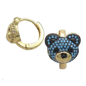 Copper Hoop Earrings Pave Turqblue Zircon Bear Gold Plated, approx 10-12mm, 14mm dia [FN37695]