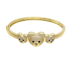 Copper Bear Bangle Pave Zircon Gold Plated, approx 10-12mm, 14-17mm, 50-60mm dia [FN37696]