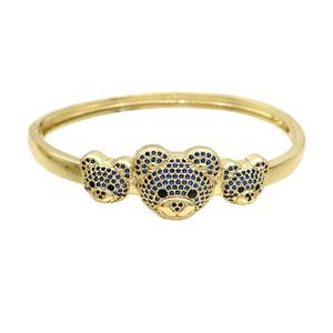 Copper Bear Bangle Pave Blue Zircon Gold Plated, approx 10-12mm, 14-17mm, 50-60mm dia [FN37698]