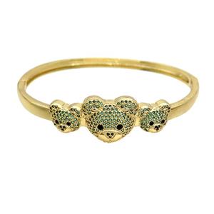 Copper Bear Bangle Pave Green Zircon Gold Plated, approx 10-12mm, 14-17mm, 50-60mm dia [FN37699]