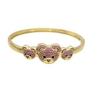 Copper Bear Bangle Pave Fuchsia Zircon Gold Plated, approx 10-12mm, 14-17mm, 50-60mm dia [FN37700]