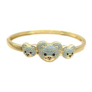 Copper Bear Bangle Pave Turqblue Zircon Gold Plated, approx 10-12mm, 14-17mm, 50-60mm dia [FN37701]