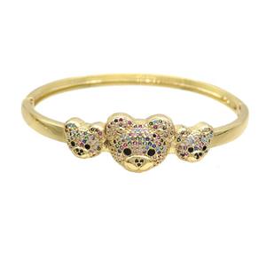 Copper Bear Bangle Pave Zircon Multicolor Gold Plated, approx 10-12mm, 14-17mm, 50-60mm dia [FN37702]