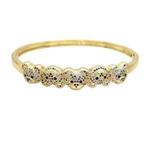 Copper Bear Bangle Pave Multicolor Zircon Gold Plated, approx 10-12mm, 50-60mm dia [FN37709]