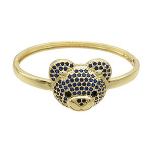 Copper Bear Bangle Pave Blue Zircon Gold Plated, approx 22-28mm, 55-60mm dia [FN37712]